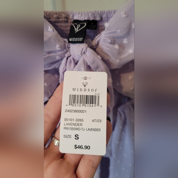 NWT Windsor Swiss Dot Chiffon Lavender Cut Out Babydoll Dress Women's Small - Picture 7 of 8